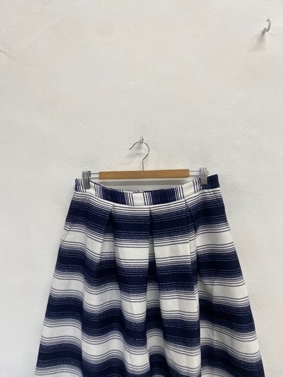 Fabulous Louche Midi Skirt UK 12 Navy striped JV001