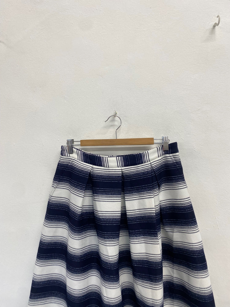 Fabulous Louche Midi Skirt UK 12 Navy striped JV001