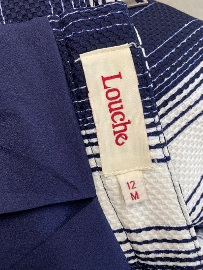 Fabulous Louche Midi Skirt UK 12 Navy striped JV001