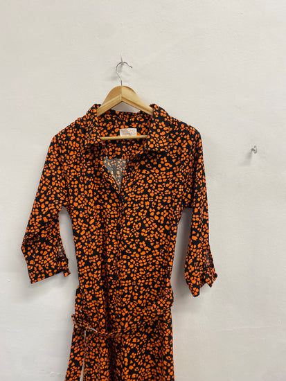 Fabulous Dancing Leopard Maxi Dress UK 10 Black orange spotted belted FH003