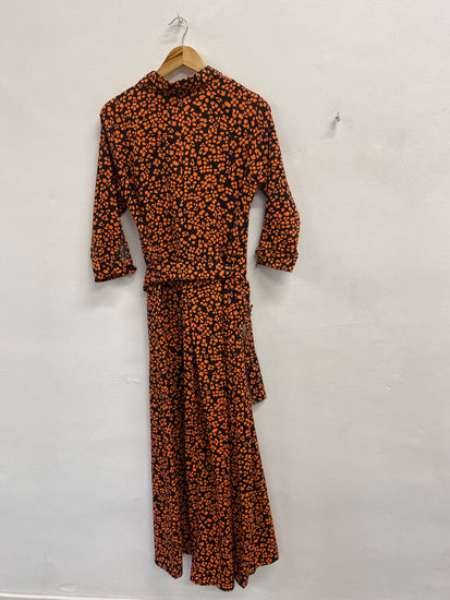 Fabulous Dancing Leopard Maxi Dress UK 10 Black orange spotted belted FH003