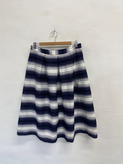 Fabulous Louche Midi Skirt UK 12 Navy striped JV001