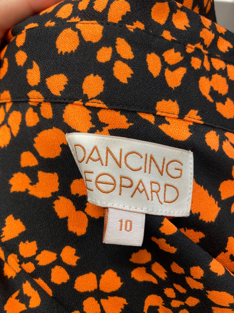Fabulous Dancing Leopard Maxi Dress UK 10 Black orange spotted belted FH003