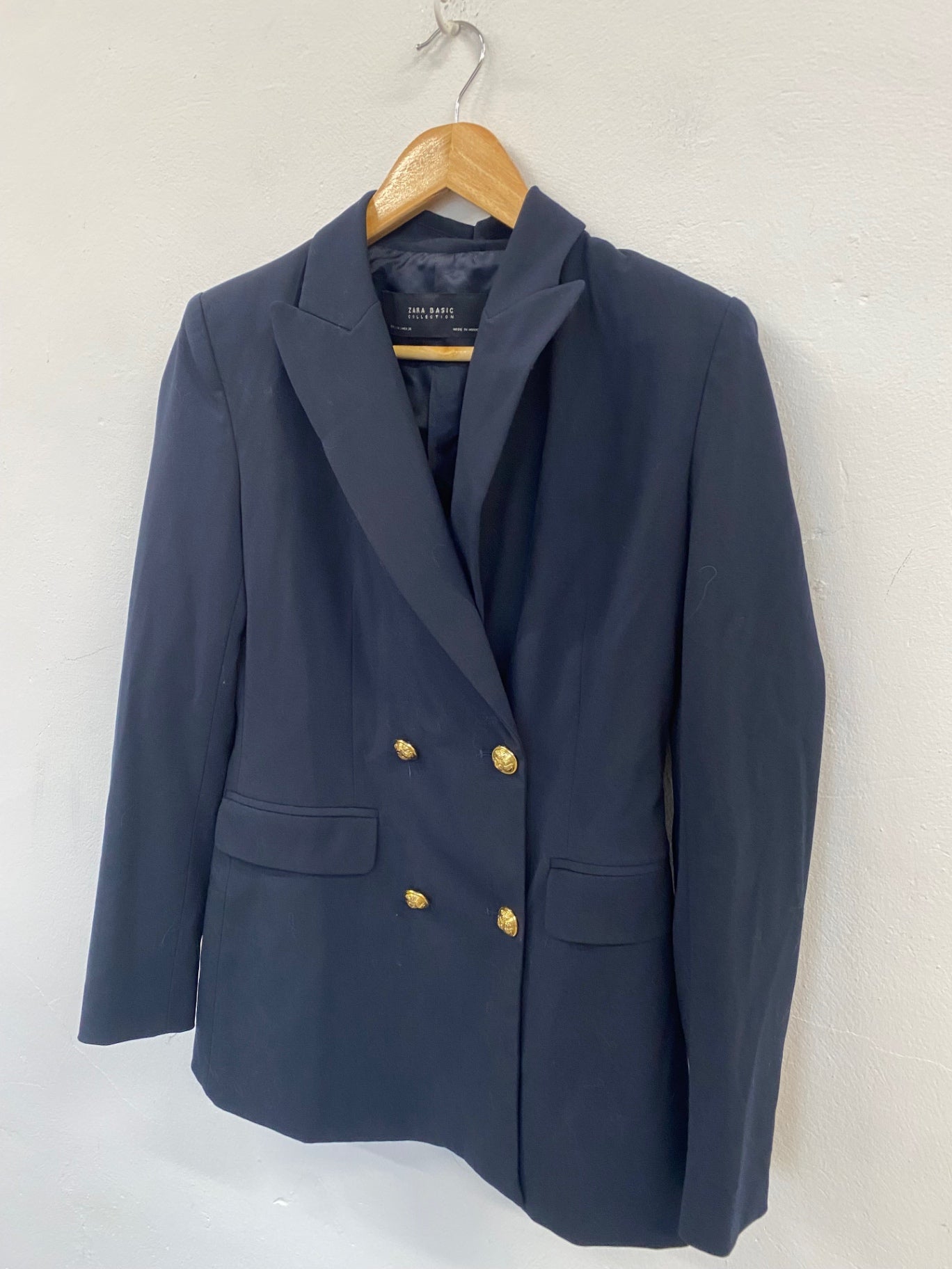 Fabulous Zara smart double breasted Blazer UKS Navy Blue GM486