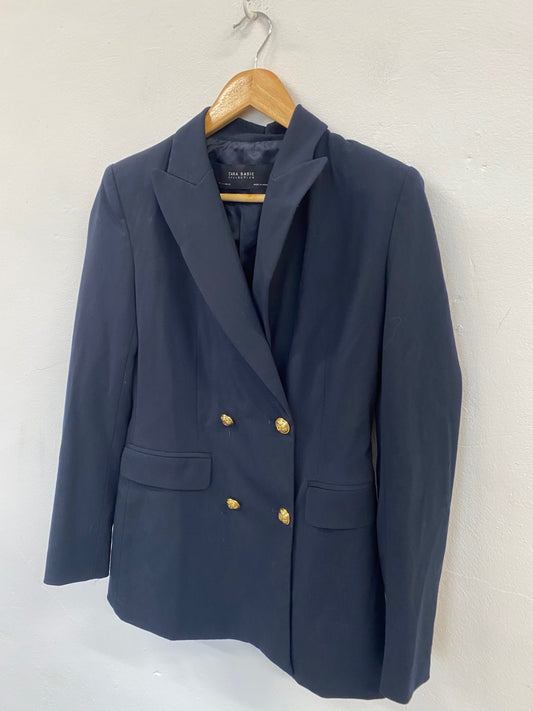 Fabulous Zara smart double breasted Blazer UKS Navy Blue GM486