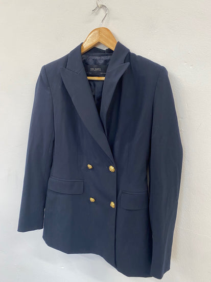 Fabulous Zara smart double breasted Blazer UKS Navy Blue GM486
