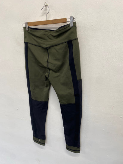 Fabulous Sweaty Betty mesh 7/8 Leggings UK M Khaki black GM485