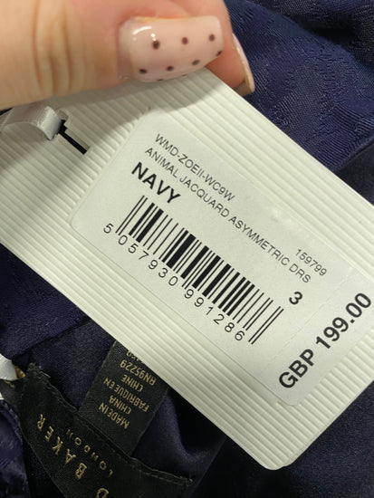 Fabulous Ted Baker evening zoeii Midi Dress UK 12 Navy jaquard GM485