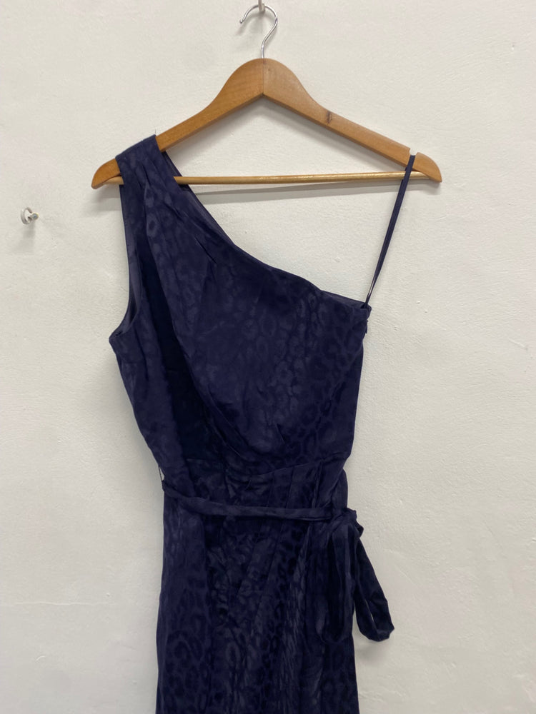 Fabulous Ted Baker evening zoeii Midi Dress UK 12 Navy jaquard GM485