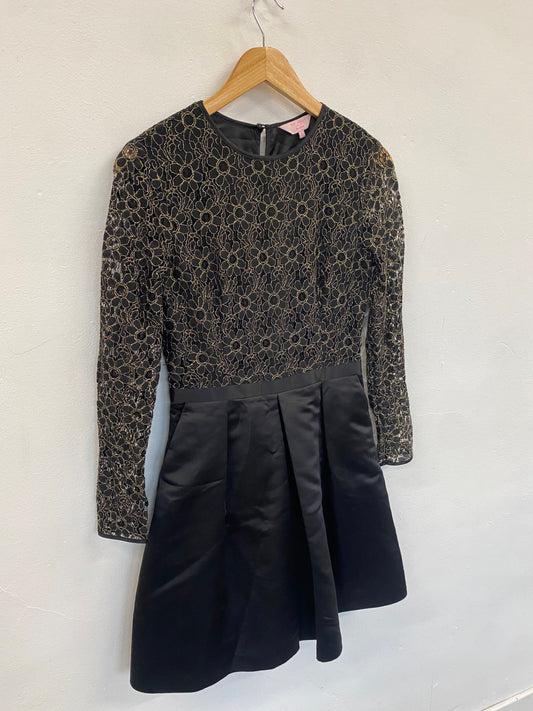 Fabulous Ted Baker Freeya Party Dress Uk10 Black & gold Occasion GM485