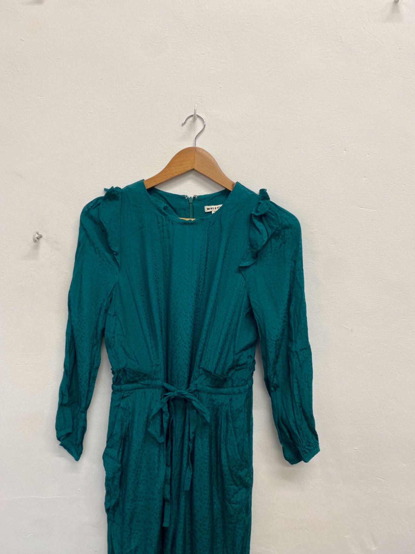 Fabulous Whistles britt jaquard Jumpsuit Uk 10 Teal frill GM485