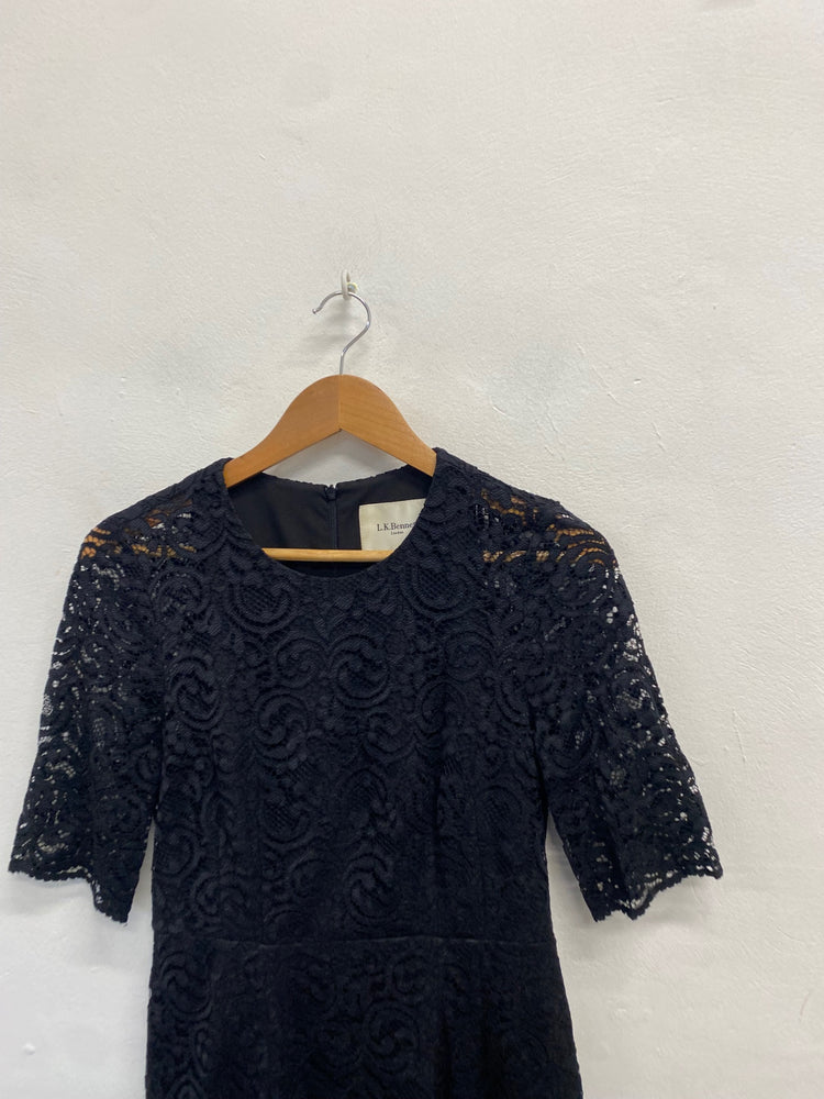 Fabulous L.K. Bennett Midi Dress UK 10 Black lace evening GM485