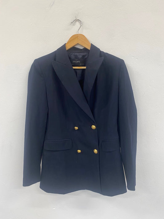 Fabulous Zara smart double breasted Blazer UKS Navy Blue GM486