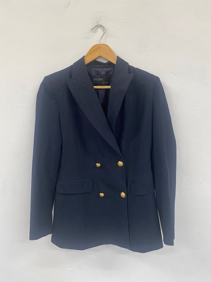 Fabulous Zara smart double breasted Blazer UKS Navy Blue GM486