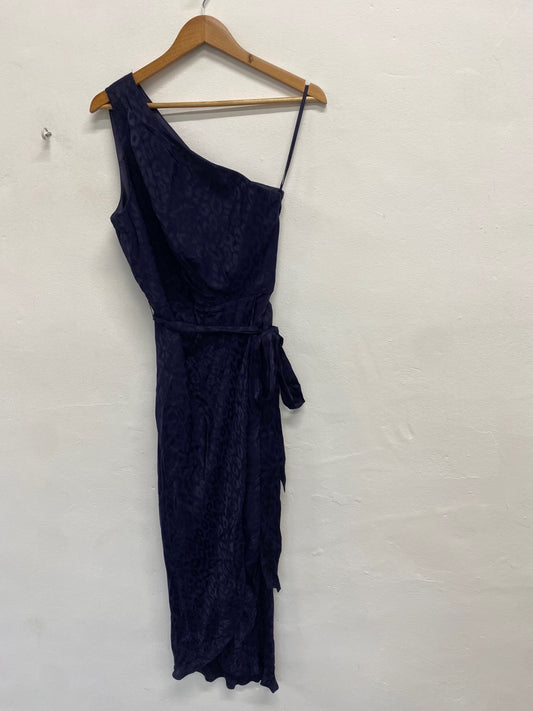 Fabulous Ted Baker evening zoeii Midi Dress UK 12 Navy jaquard GM485