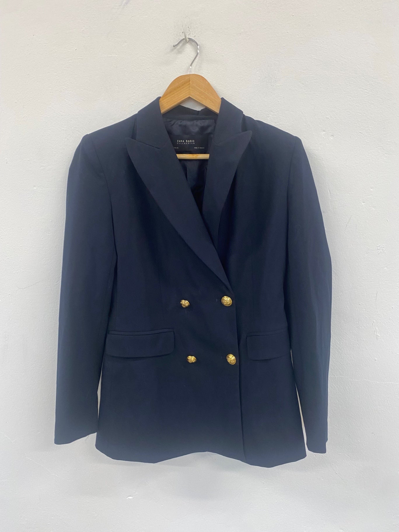 Fabulous Zara smart double breasted Blazer UKS Navy Blue GM486