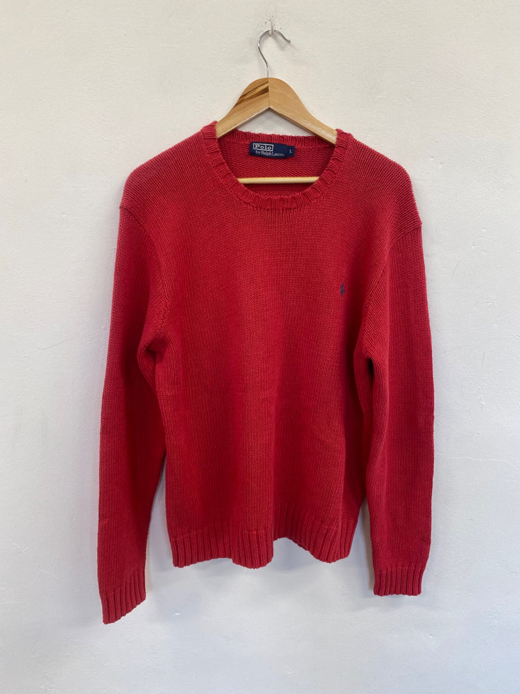 Fabulous Polo Ralph linen blend Lauren Sweater UkL Cherry Red LO442