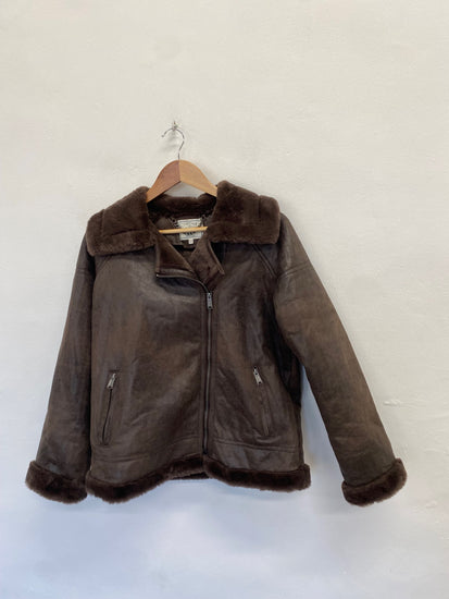Fabulous Fat Face Aviator jacket UK 12 Brown faux SR006