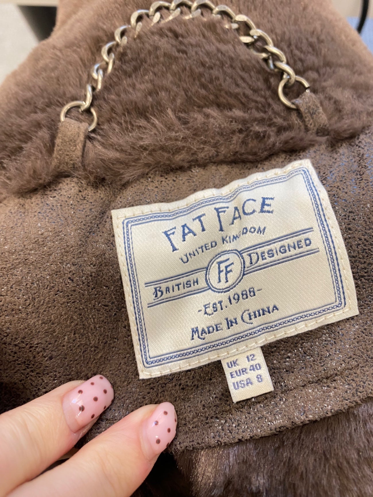 Fabulous Fat Face Aviator jacket UK 12 Brown faux SR006