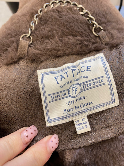 Fabulous Fat Face Aviator jacket UK 12 Brown faux SR006