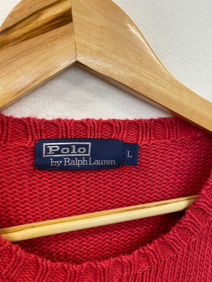 Fabulous Polo Ralph linen blend Lauren Sweater UkL Cherry Red LO442