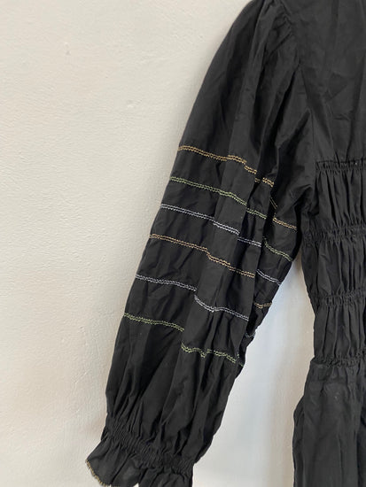 Fabulous Oliver Bonas shirred contrast thread Dress UK12 Black CS001