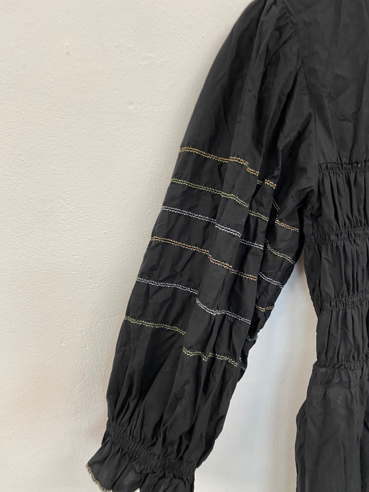 Fabulous Oliver Bonas shirred contrast thread Dress UK12 Black CS001