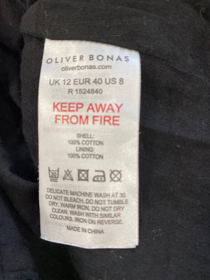 Fabulous Oliver Bonas shirred contrast thread Dress UK12 Black CS001