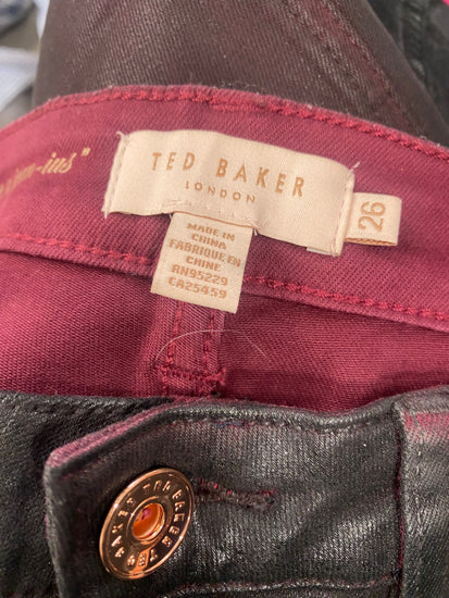 Fabulous Ted Baker Ombray Wet Look Jeans UK8 Black red SM487