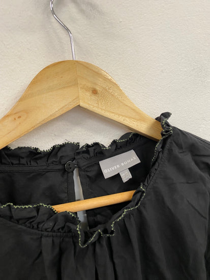 Fabulous Oliver Bonas shirred contrast thread Dress UK12 Black CS001