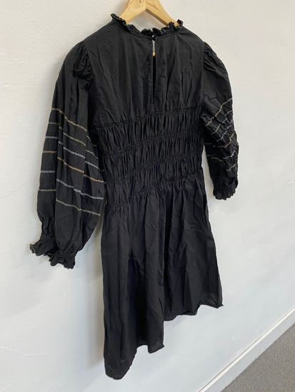 Fabulous Oliver Bonas shirred contrast thread Dress UK12 Black CS001