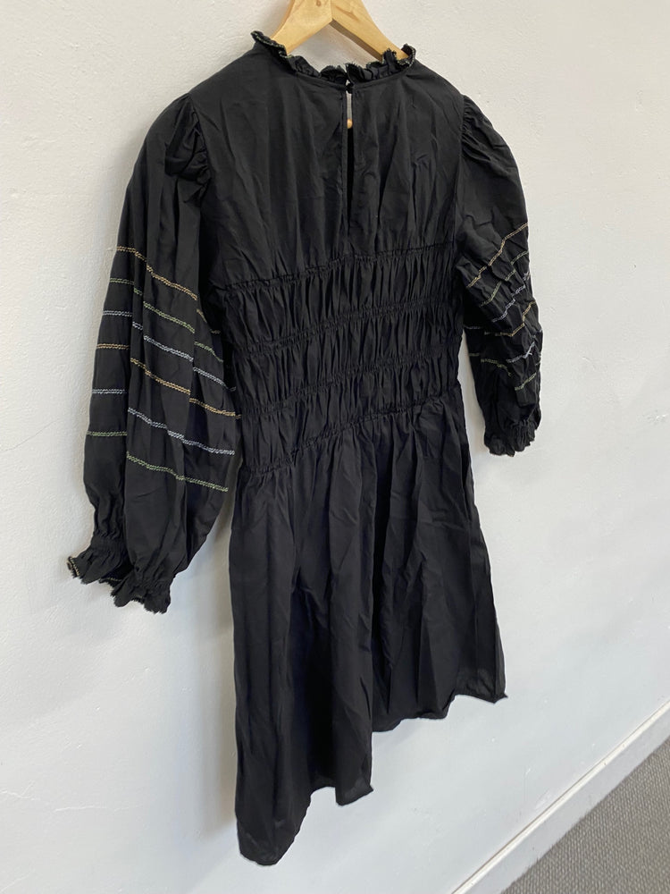 Fabulous Oliver Bonas shirred contrast thread Dress UK12 Black CS001