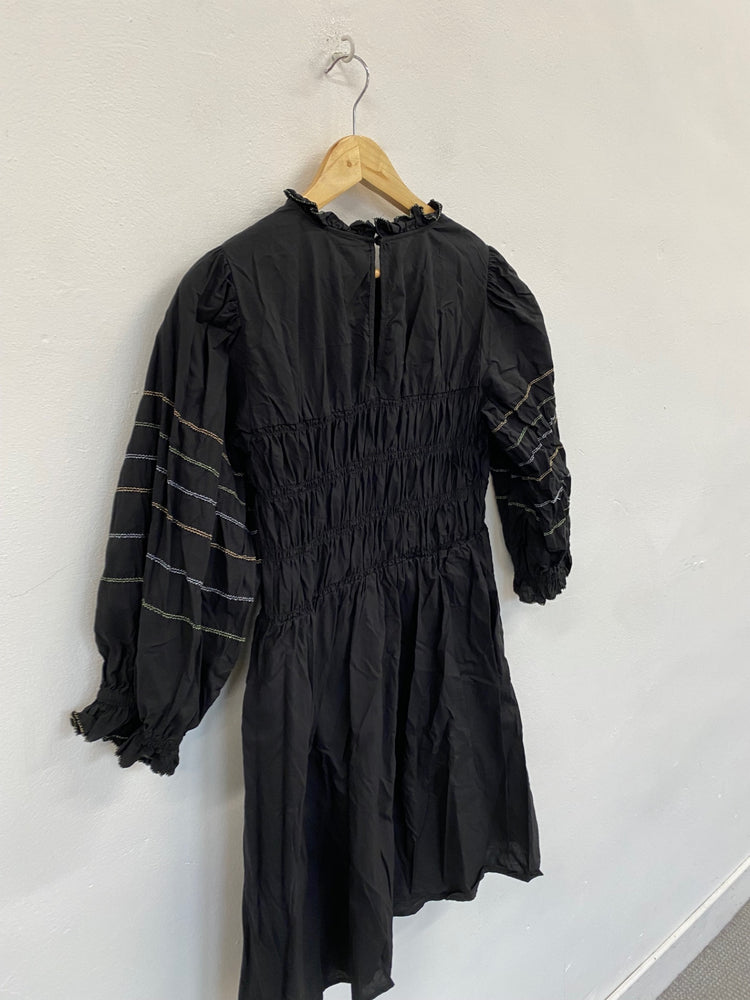 Fabulous Oliver Bonas shirred contrast thread Dress UK12 Black CS001