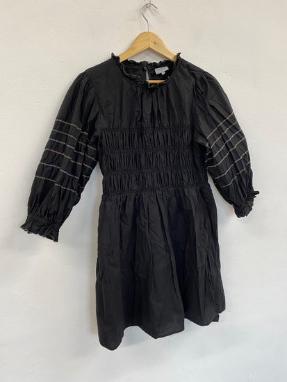 Fabulous Oliver Bonas shirred contrast thread Dress UK12 Black CS001