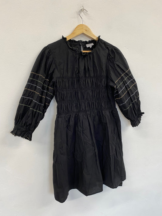 Fabulous Oliver Bonas shirred contrast thread Dress UK12 Black CS001