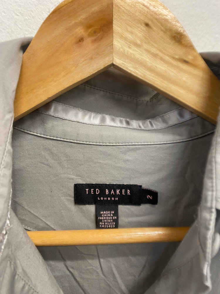 Fabulous Ted Baker Midi Dress UK 8 Grey frill hem safari UK 8 AC488