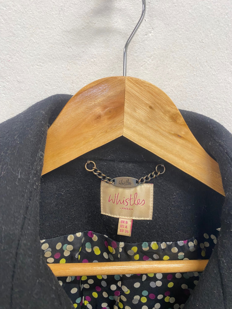 Fabulous Whistles Pea coat jacket UK 8 Black wool blend AC488