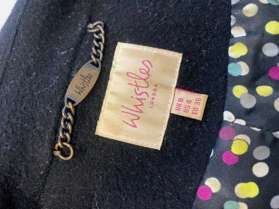 Fabulous Whistles Pea coat jacket UK 8 Black wool blend AC488