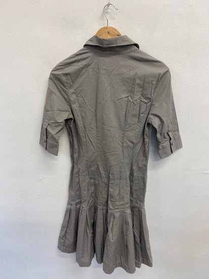 Fabulous Ted Baker Midi Dress UK 8 Grey frill hem safari UK 8 AC488