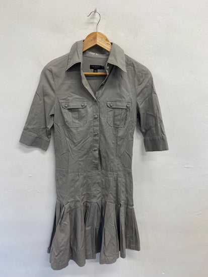 Fabulous Ted Baker Midi Dress UK 8 Grey frill hem safari UK 8 AC488