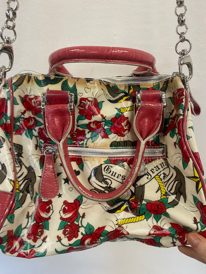 Fabulous vintage Guess tattoo & rose Crossbody Bag Rare SW001