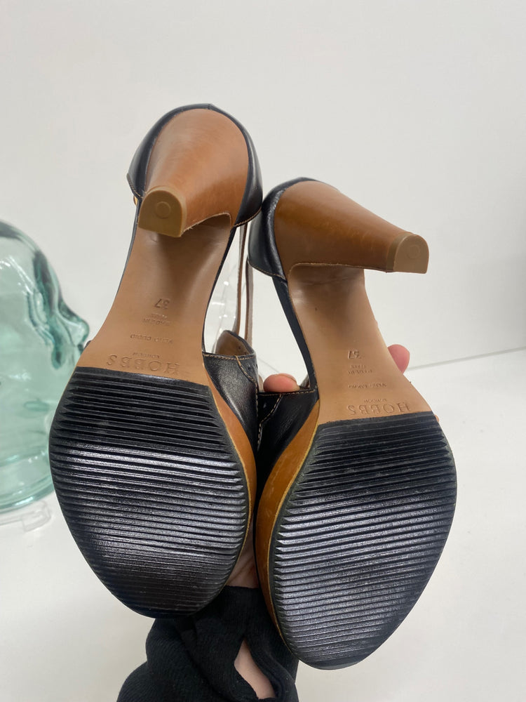 Fabulous Hobbs tooled leather heels Shoes UK4 Black & Tan T bar AC488
