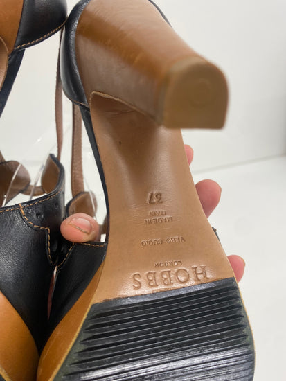 Fabulous Hobbs tooled leather heels Shoes UK4 Black & Tan T bar AC488