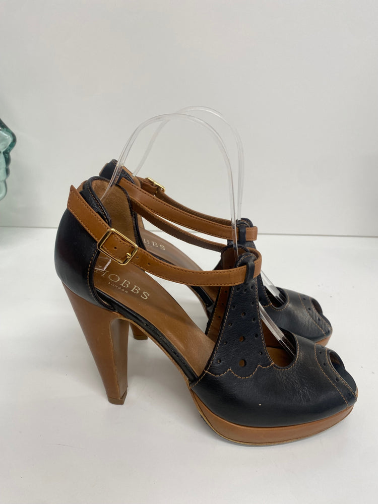 Fabulous Hobbs tooled leather heels Shoes UK4 Black & Tan T bar AC488