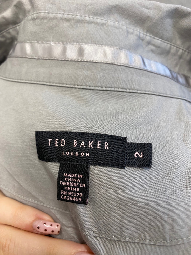 Fabulous Ted Baker Midi Dress UK 8 Grey frill hem safari UK 8 AC488