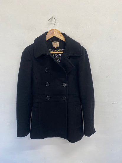 Fabulous Whistles Pea coat jacket UK 8 Black wool blend AC488