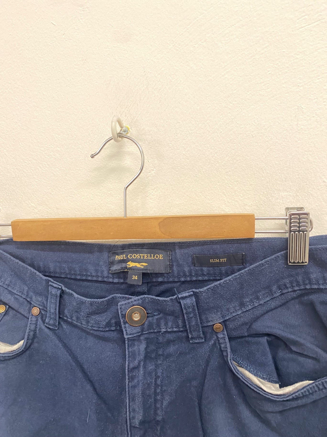 Fabulous Paul Costelloe Chino Trousers UK 34 regular Navy Blue SW001