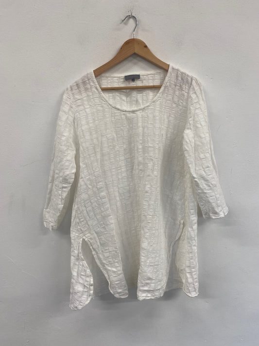 Fabulous Sahara linen blend textured Tunic top Uk16 ivory white LS490