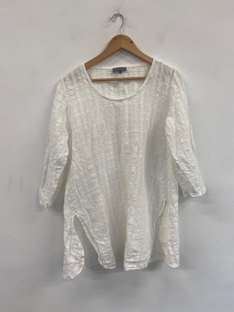 Fabulous Sahara linen blend textured Tunic top Uk16 ivory white LS490