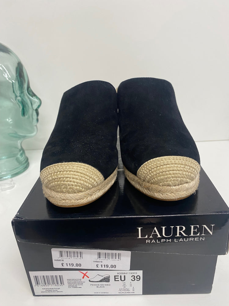 Fabulous Lauren Ralph Lauren Espadrille wedge Shoes UK6 Black LS490